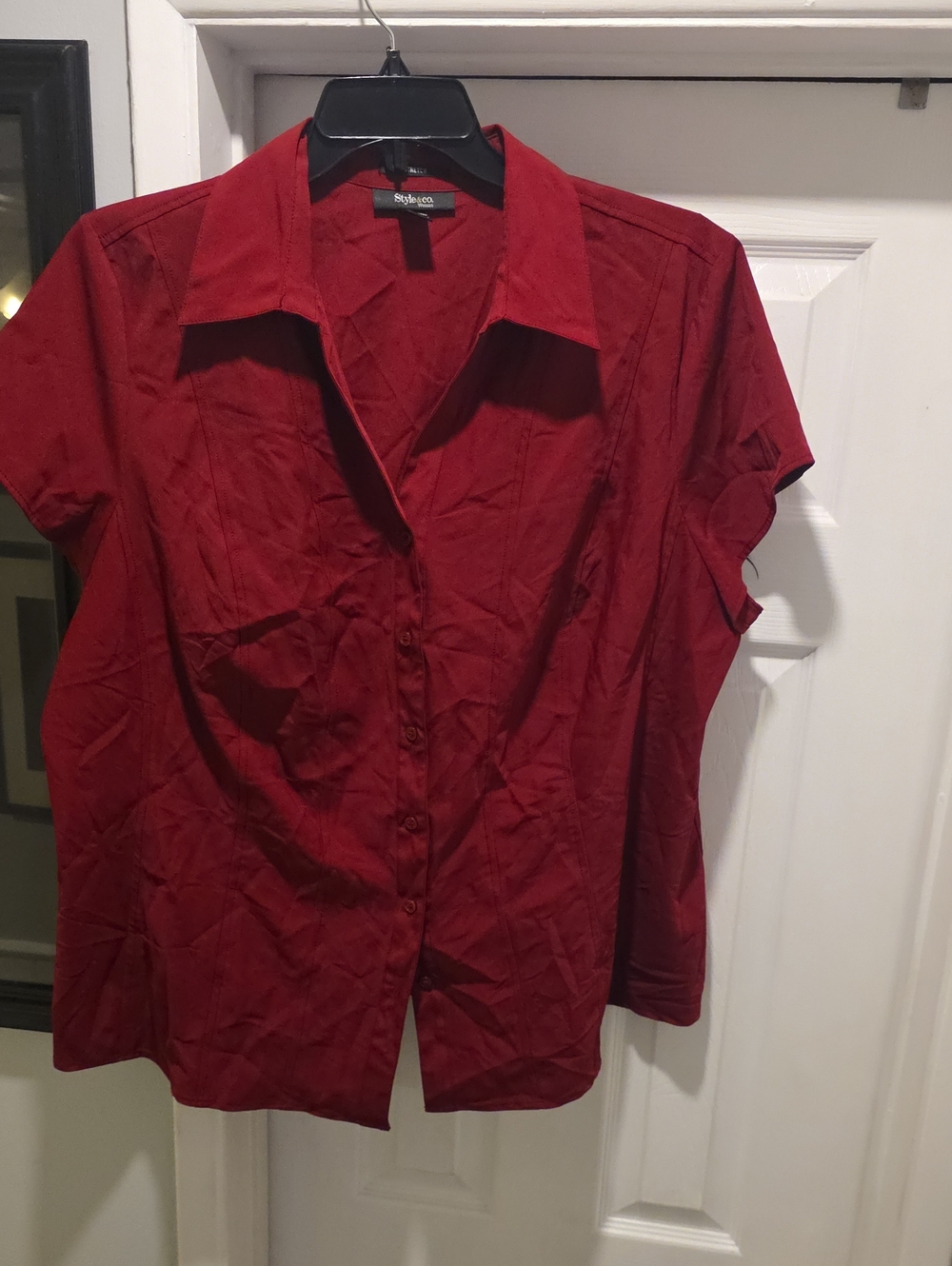 Burgundy Short-Sleeve Button Front Blouse